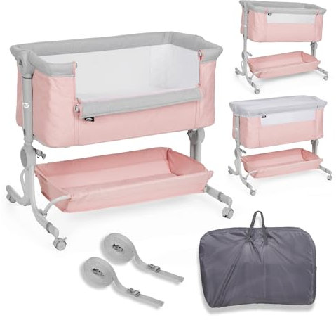 ms BabyWorld – Minicuna Colecho Comfy – Regulable multialturas y reclinable | Colchón Incluido | Mosquitera de Serie | Seguridad y Confort para bebé