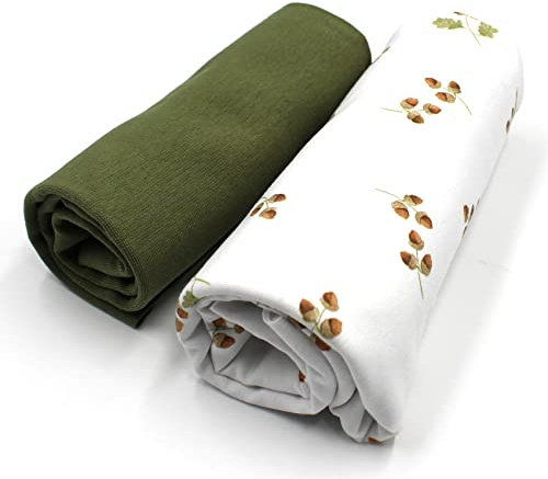 Pacchetto di tessuto 0,5 m Jersey + 0,5 m tessuto per polsini per cucire abbigliamento per bambini, tessuto per bambini in jersey (Ramo di nocciole+Pickle Set64)