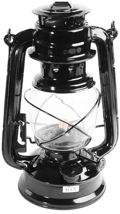 Metrox fotogenlampa (svart, 24 cm, 100 ml kapacitet, med veke och bärhandtag, korrosionsbeständig, bärbar ljuskälla, vindtät, dekoration utomhus, campinglampa, oljelampa) 1556