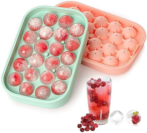 2 Pack Ice Cube Tray, Silicone Round Ice Cube Moulds with Lid, BPA Free Easy-Release Sphere Ice Ball Trays for Freezer, Round Ice Cubes for Whiskey, Cocktails, Coffee