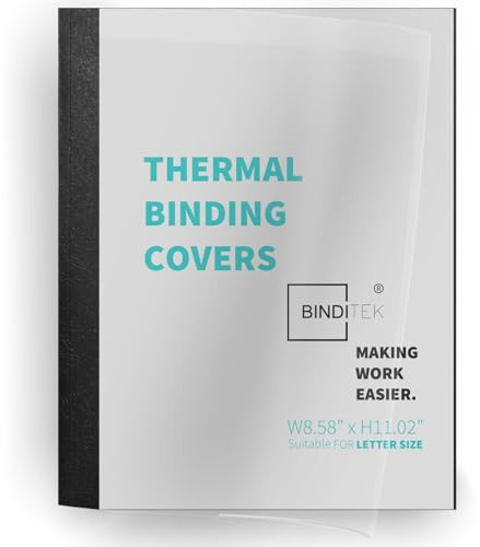 Binditek 10 Pack Thermal Binding Presentation Covers, 1/2 Inch Spine, Holds 95 Sheets, Ultra Clear Front Cover, Black Paper Back Cover, Letter Size, for Students and Coworkers