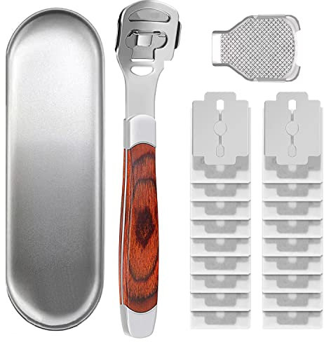 MDYNI Rasoir à manche pour callosités avec 20 lames de rechange et 1 tête de lime pour pieds - Râpe pour peaux mortes et dures - Lime pour pédicure