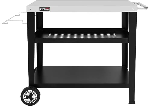 Royal Gourmet 3 estantes Postre para Plancha, Carro para Barbacoa con Plancha de Trabajo de Acero Inoxidable y Soporte de Bolsa de Basura Desmontable, Mesa 85 x 50 cm