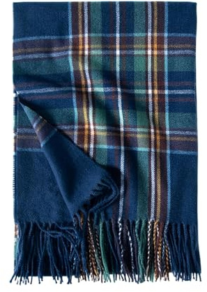 TEidea Scarfs för kvinnor brittisk stil rutig sjal - varm och tjock vinterhalsduk för kvinnor, Blått rutnät, 180-65cm