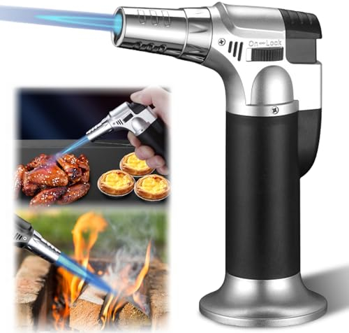 Bruciatore a flamber, bruciatore da cucina con serratura di sicurezza ricaricabile, butano, bruciatore a gas bunsen, Blowtorch per cucina, pasticceria, dolci, crème brulée campeggio, brasatura (butano