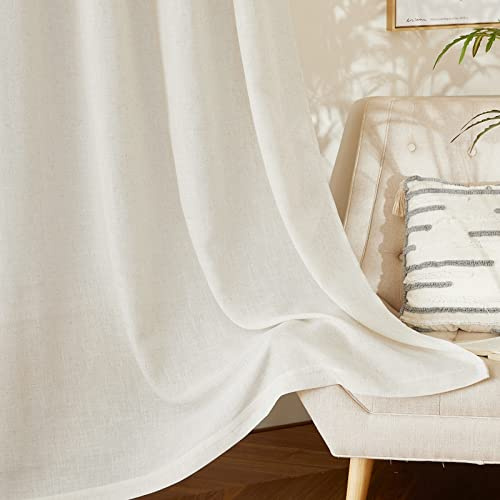 PONY DANCE Tende Soggiorno Moderne 2 Pezzi L 140 x A 260 CM 200g/m² Tende Lino per Camera da Letto Linen Curtains Semitrasparenti con Fettuccia per Salotto Eleganti, Crema