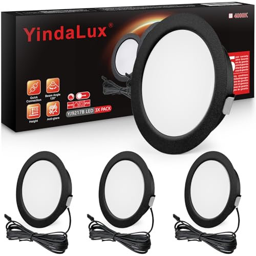 YindaLux Einbaustrahler LED 12V 4000K Neutralweiß LED Spot Dimmbar 3W Einbauspots 55-58mm lochmass Einbauleuchten für Wohnwagen Küche Kleiderschrank Aluminium Schwarz 3er Set