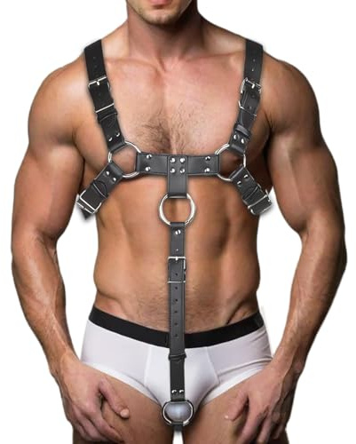 BPZXL Men's Chest Harness Belt With O Ring, PU Leather Sexy Body Harness for Men, Adjustable Male Punk Chest Belt Shoulder Harness Muscle Show Fashion Costumes Clubwear for Cosplay Party Nightclub