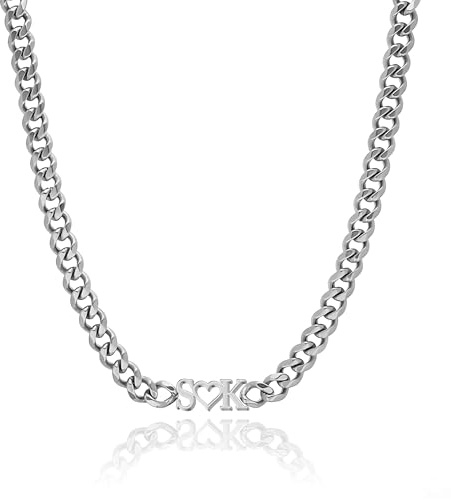 UMAGICBOX personlig initial choker-halsband – damer namnkedja 8 mm tjock kubansk kedja – silver/guld/roséguld – bokstav hänge smycken gåva för kvinnor flickvän mamma, L, Rostfritt stål, Ingen ädelsten