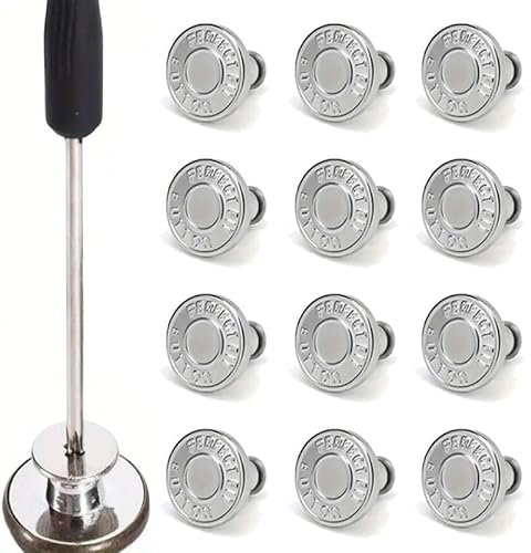 12 Pcs Jeans Buttons, 17mm Replacement Button Jeans Metal Button Press Stud Jeans Detachable, Adjustable No Sew Button for Clothing Jackets Pants