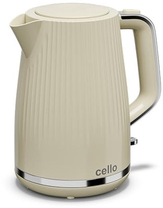 Cello Cream 1.7L 3000W Electric Rapid Boil Kettle with 360° Base, Electric Tea Kettle for Boiling water with Automatic Shutoff, Cordless, Illuminated Switch, Concealed Element & Washable Filter