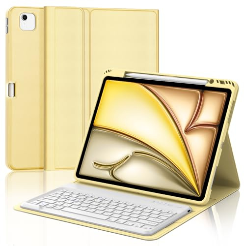 IVEOPPE Fodral med tangentbord för iPad Air 13 tum 2025 M3/2024 M2, tysk QWERTZ layout, Bluetooth magnetiskt avtagbart tangentbord för iPad Pro 12,9 (6/5/4./3. Gen) 2018-2022, gul