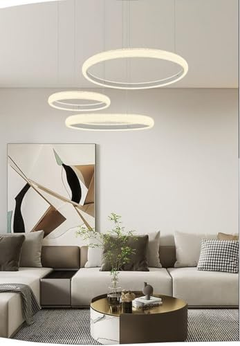 TEKHOME Lampadario LED Moderno a Sospensione con 3 Anelli, 60W, Luce Calda 3000K, Design Esagonale, Lampada da Soffitto per Soggiorno e Sala da Pranzo – LP-39BC (3000K CALDA)