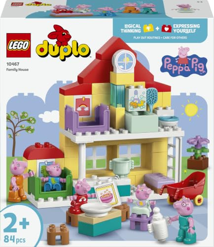 LEGO Duplo Peppa Pig La Maison Familiale - Jeu Éducatif pour Enfant en Bas Âge - Set Montessori - Motricité - 5 Figurines & Accessoires de Maison de Poupée - Cadeau pour Fille ou Garçon 2 Ans 10467