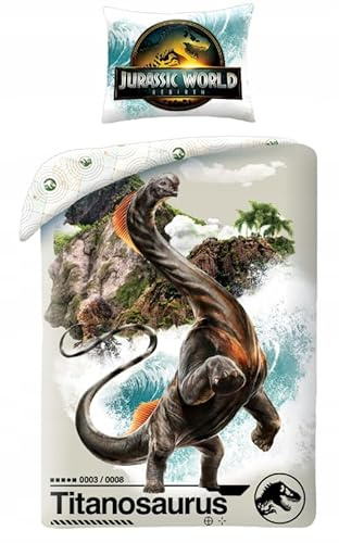 Halantex Jurassic World - Parure da letto per bambini, copripiumino 140 x 200 cm + federa coordinata, 100% poliestere microfibra, design Titanosaurus