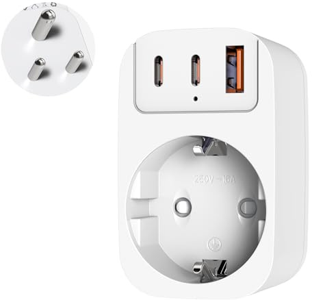 THUNIX Adaptador Enchufe India, Adaptador Viaje de España/Europa a India/Sri Lanka, Portátil y Compacto Multifuncional con 2 USB-C y 1 A, Tipo D Cargador Plug para India, Nepal, Níger, Ghana, Líbano