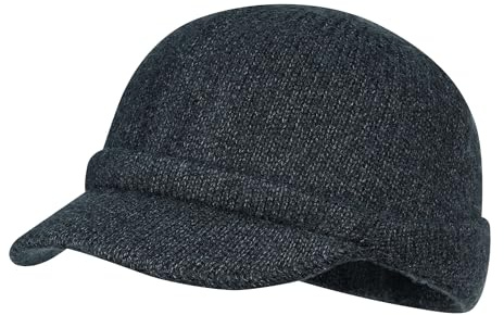 CLAPE Ullbeanie, mössa med skärm, varm, vintermössa, män, stickad mössa, dam, akrylstickad mössa, elastisk, kort brätte hatt, KH25W11-Mörkgrå, one size