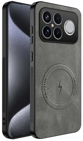 teroxa Coque pour Xiaomi Poco F8 Ultra - Protection d'objectif d'appareil photo en TPU - Coins résistants aux chocs - Coque arrière en cuir compatible avec MagSafe (gris)