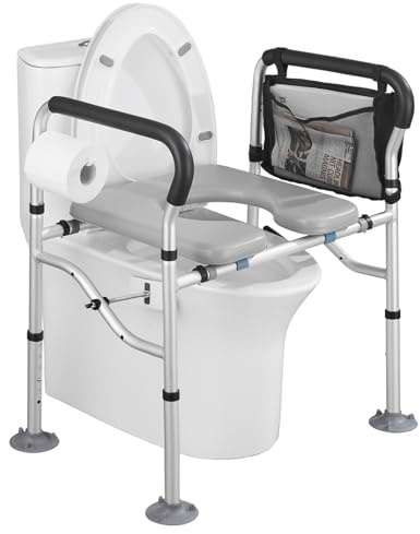 KSITEX Asiento de inodoro elevado, elevadores de asiento de inodoro para ancianos, inodoro elevado para discapacitados, asiento de 181 kg con asas y asiento acolchado, silla de inodoro con altura y