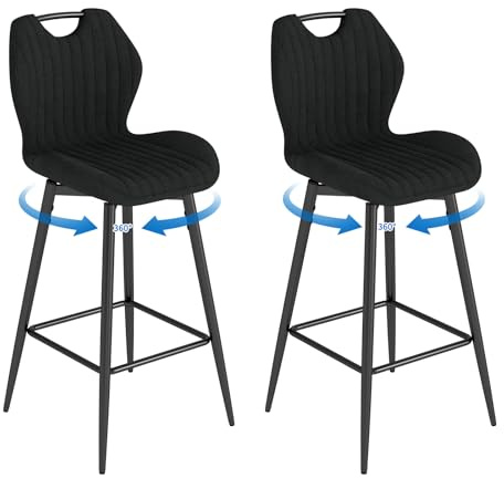 WAFTING Tabourets de Bar Pivotant à 360°, Lot de 2, Hauteur 75cm avec Poignée, Chaise de Bar avec Dossier et Repose-Pieds, pour Cuisine, Salon, Comptoir, Noir