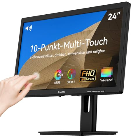 Monitor táctil de 24 pulgadas FHD 1920 × 1080P Panel VA, relación de contraste 3000:1, 99% sRGB, altura/rotación/giro/inclinación ajustable, pantalla táctil de 75 Hz PC con altavoz, HDMI, VGA, tipo B