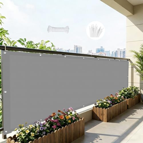 Pantalla Privacidad Balcón 60 x 450 cm Impermeable Malla de Ocultacion Protección Opaca, Protección UV, Resistente Al Viento Paneles Ocultacion Jardin para Balcón Jardín, Gris