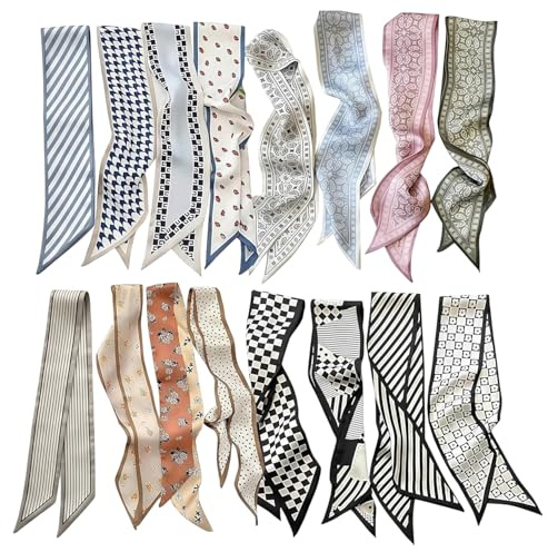 HIVTE Satin Skinny Scarf for Purse Handbag Neck Headband Hair Accessories, Boho Fashion Scarf for Women