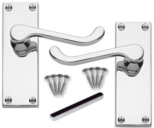 1 Pair of Victorian Scroll Polished Chrome Lever Latch Door Handles 112mm Long