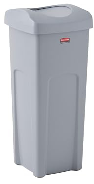 Rubbermaid Commercial Products Square Trash/Garbage Container with Untouchable Swing Top Lid, 23-Gallon, Gray, Perfect for Outdoor/Restaurant/School/Kitchen
