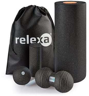 RELEXA Faszienstarterset | 5-Teiliges Set Zur Massage Bei Rückenschmerzen & Als Fitness-Training Zubehör | Angenehmes Material & Recyclebar | Schwarz