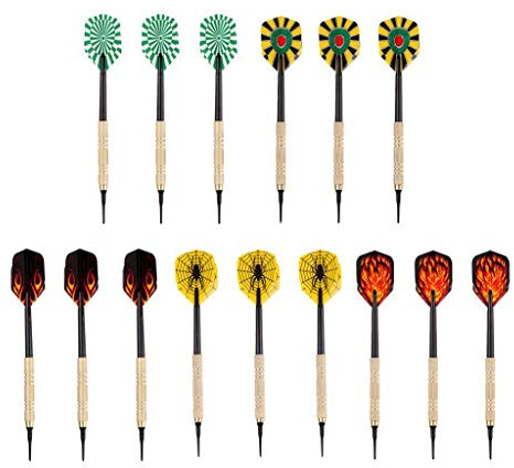POFET 15pcs Darts Set Soft Tip Darts with Dart Flights Tip Points for Electronic Dartboard Home Bar Party Use