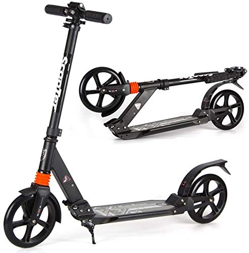 BRFDC Roller Erwachsene Schwarz Scooter for Erwachsene/Jugendliche Big Wheels Faltbare Durable Tretroller mit Dual Aufhängung 300lbs Geeignet for Alter 8 Kinder