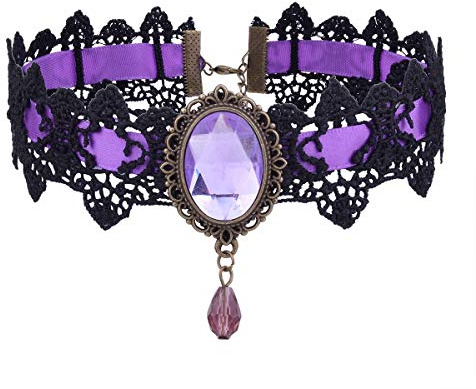Yifnny Lace Choker, Vintage Black Lace Choker Halskette Lolita Gothic Style Vampire Choker für Party Halloween Modeschmuck Chokerhalskette für Frauen (Lila)