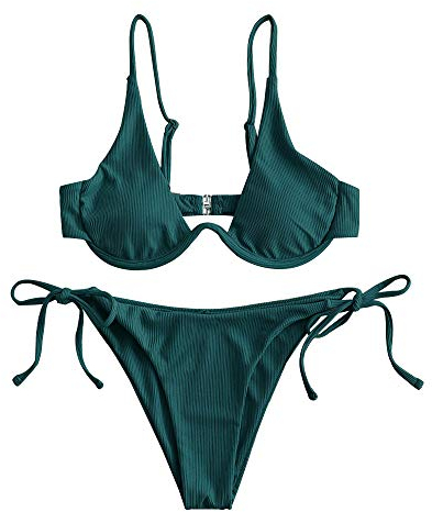 ZAFUL Damen Zweiteiliger Bügel Bikini-Set, Leopardenmuster Criss Cross Push Up High-Cut Gepolsterte Bikini Badeanzug (A-Pfauenblau,M)