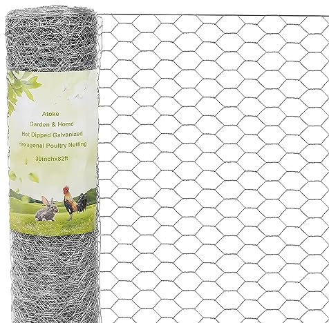 Atoke 1M X 25M Galvanized Hexagonal Wire Mesh Chicken Wire Fence Size 25.4 mm Garden Plant Wire Fencing Roll Mesh Poultry Animal Netting Hardware Cloth,Silver