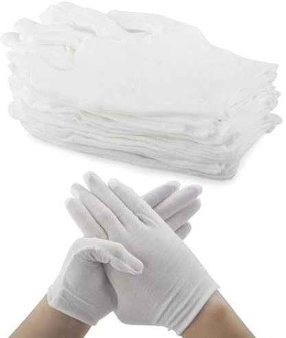 TNSLAND 24 Stück (12 Paar) weiße Baumwollhandschuhe für trockene Hände, feuchtigkeitsspendend, Kosmetik, Ekzem, Spa und Münzschmuck, Inspektion, Servierhandsc