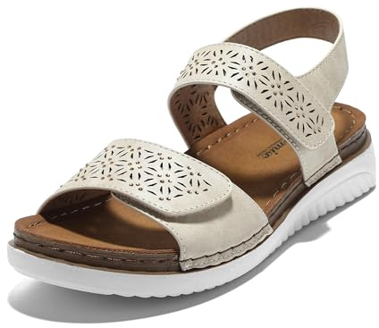 JOMIX Sandali Donna Estivi a Strappo Sandali Bassi Eleganti Comodi Ciabatte da Casa Spiaggia Mare Scarpe Punta Aperta per Estate SD9292 (Beige, 38)