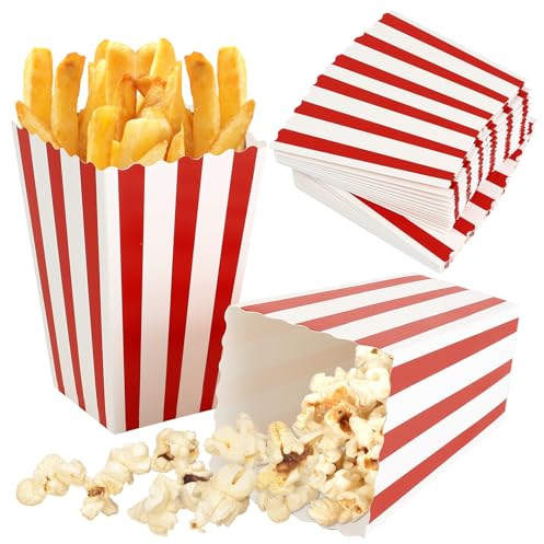 Popcorn Tüten, 50 Stück Kleine Popcorntüten, Popcorn Boxen, rot/weiß gestreift Süßigkeitentüten, Papier Süßigkeiten Behälter für Popcorns Snack Candybar Geburtstag Party Geschenktüten