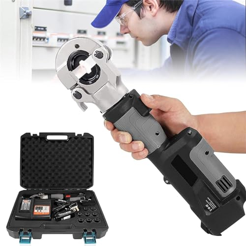 Pinze Crimpatura Idraulica,Pinze Idrauliche Ricaricabili Portatili,Testa Rotazione 360 °,Con 2 Batterie,12 Fustelle,Per Capicorda In Rame E Alluminio
