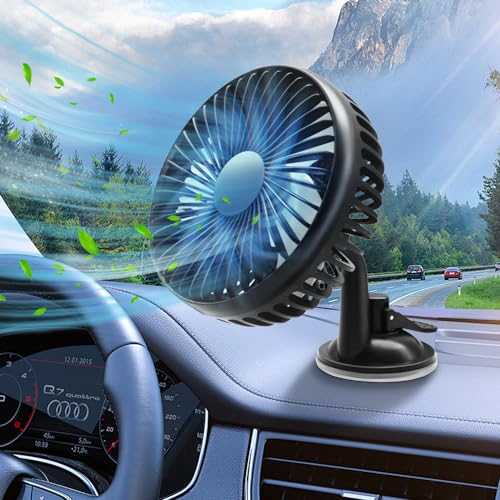 KTW1A3 Ventilateur de Voiture USB Avec Ventouse, 12V 24V Portable, Rotation à 360 Degrés, 3 Vitesses de Vent Fort Pour Tableau de Bord, Maison, Bureau