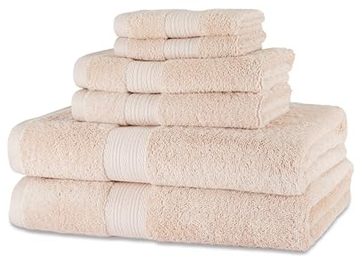 Amazon Basics Juego Toallas Baño Completo 100% Algodón Orgánico 2 Toallas Baño + 2 Mano + 2 Lavabo, Rosa, Pack 6 Unidades