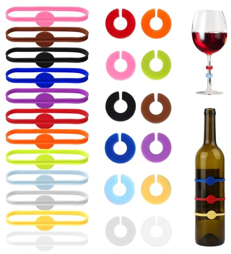Giantree 24 Stück Glasmarkierer, Silikon Glasmarker Glas Markierung Trinkgläser Glas Markierung Glasmarker Silikon für Weingläser Sektgläser Getränkegläser (Stil 1)