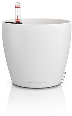 Lechuza Classico Color 14 16696 Pot de Fleurs avec système d'irrigation, indicateur de Niveau d'eau et bac à Plantes, Surface Mate, diamètre 15 x 13,5 cm, Blanc