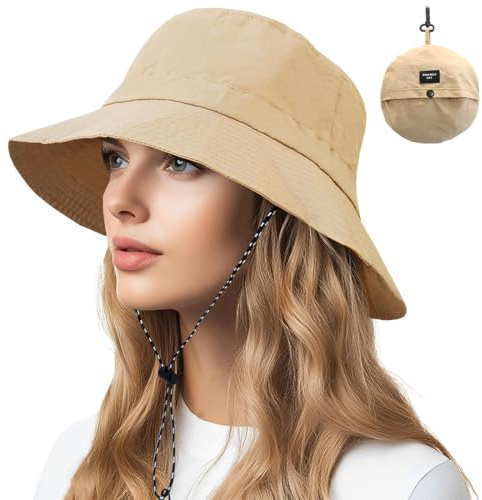 GGUFAY Cappello da Pescatore Uomo Donna,Impermeabile con Protezione UV, Pieghevole Cappello da Sole,per Pesca Campeggio Giardinaggio Trekking(Cachi)
