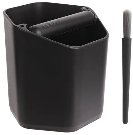 Sandiyago Kaffe knackbox, 1,8 L espresso knackbox, barista-kaffemaskintillbehör, stötabsorberande kaffekanna med avtagbar gummikapp och halkfri bas, svart (med kaffeborste)