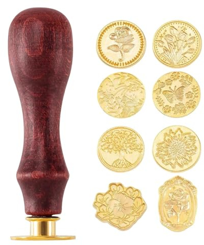 9 Pcs Wax Seal Stamp Kit with Removable Wooden Handle, Vintage Sealing Wax Stamp Heads for Wedding Invitations, Envelopes, Cards & Decoration – Handmade Lovers Gift Set