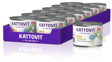 KATTOVIT - Cibo umido per gatti Thyroid | Cibo umido per gatti come alimento completo in lattina, cibo dietetico per gatti adulti per sostenere la funzione tiroidea, 12 x 185 g di pollo