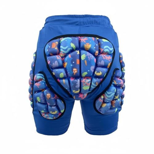 Fonowx Pantalon de Protection pour Enfants Short d'Équipement Sportif Pad Amorti sous-vêtement Sûr Ajustable Résistant aux Chocs Convient pour Ski Vélo, Bleu, 110-XS 2-3 Ans Tour De Taille 44cm