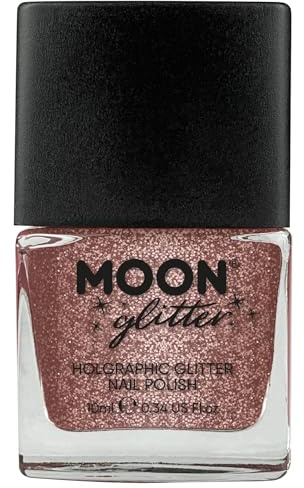 Holographic Glitter Nail Polish by Moon Glitter - Rose Gold - Sparkle and Shine Nail Varnish - 10ml