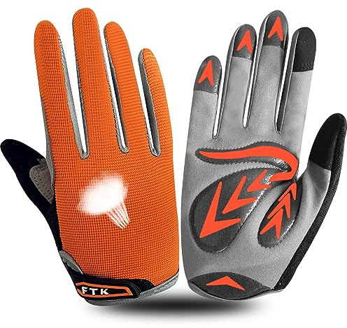 Cycling Gloves Kids Boys Girls Youth Full Finger Pair Bike Riding, Children Toddler Touch Screen Mountain Road Bicycle Warm Cold Weather Gel Padded, Color Blue Orange Age 2-11 (Orange, Medium)